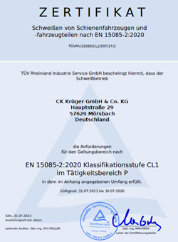 CK Krüger - Zertifikat EN 15085-2
