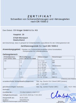 CK Krüger - Zertifikat EN 15085-2